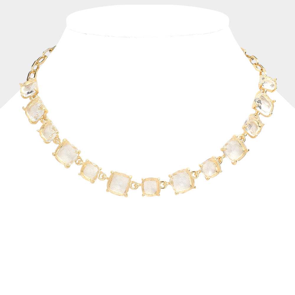 Cushion Square Stone Link Evening Necklace - Madeline Love - Flyclothing LLC