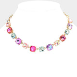 Cushion Square Stone Link Evening Necklace - Madeline Love - Flyclothing LLC