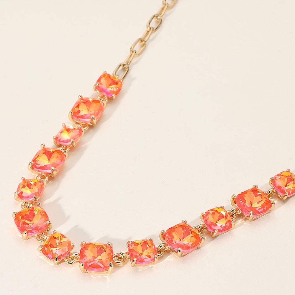 Cushion Square Stone Link Evening Necklace - Madeline Love - Flyclothing LLC