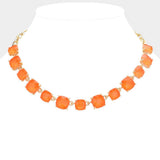 Cushion Square Stone Link Evening Necklace - Madeline Love - Flyclothing LLC