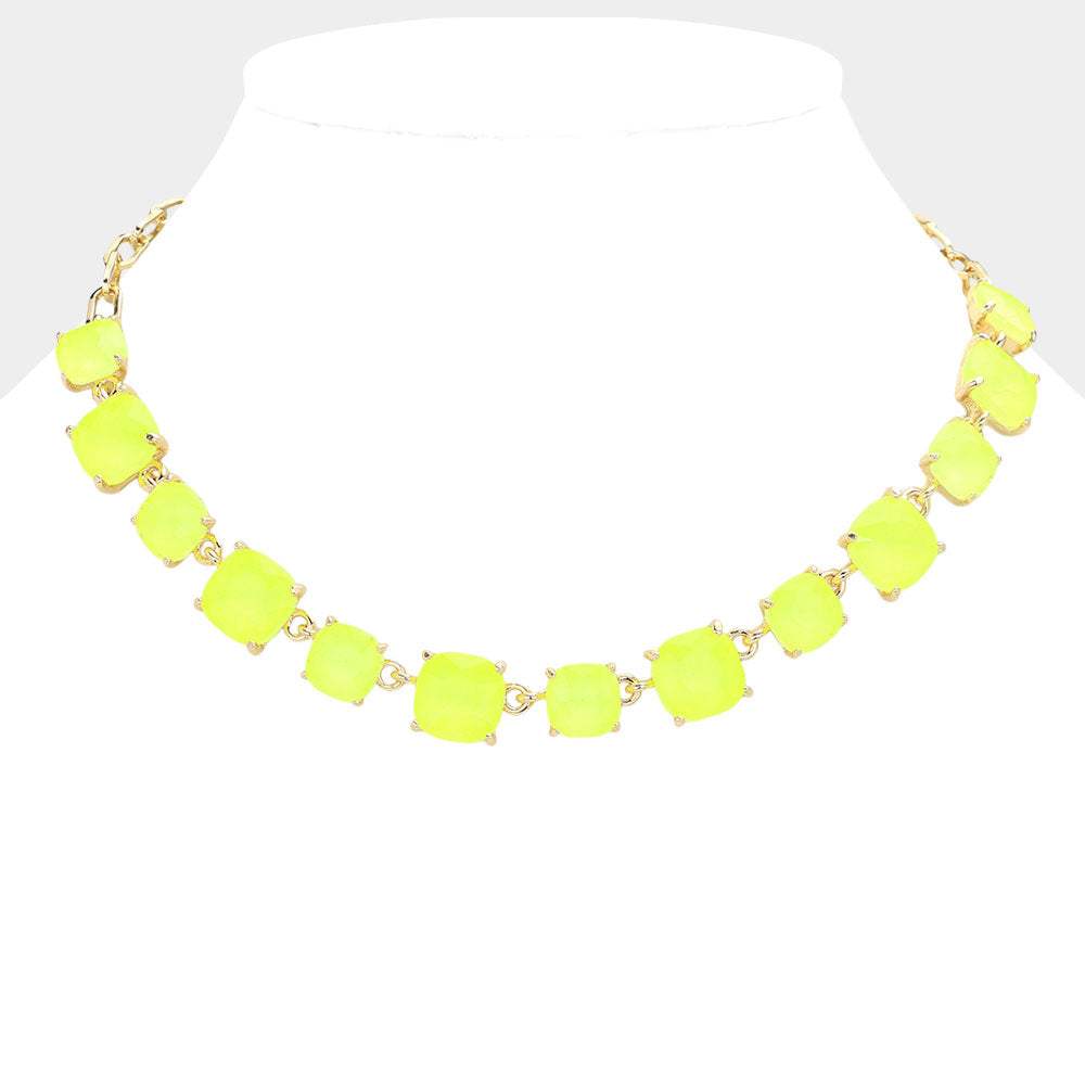 Cushion Square Stone Link Evening Necklace - Madeline Love - Flyclothing LLC