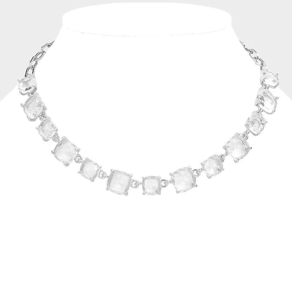Cushion Square Stone Link Evening Necklace - Madeline Love - Flyclothing LLC