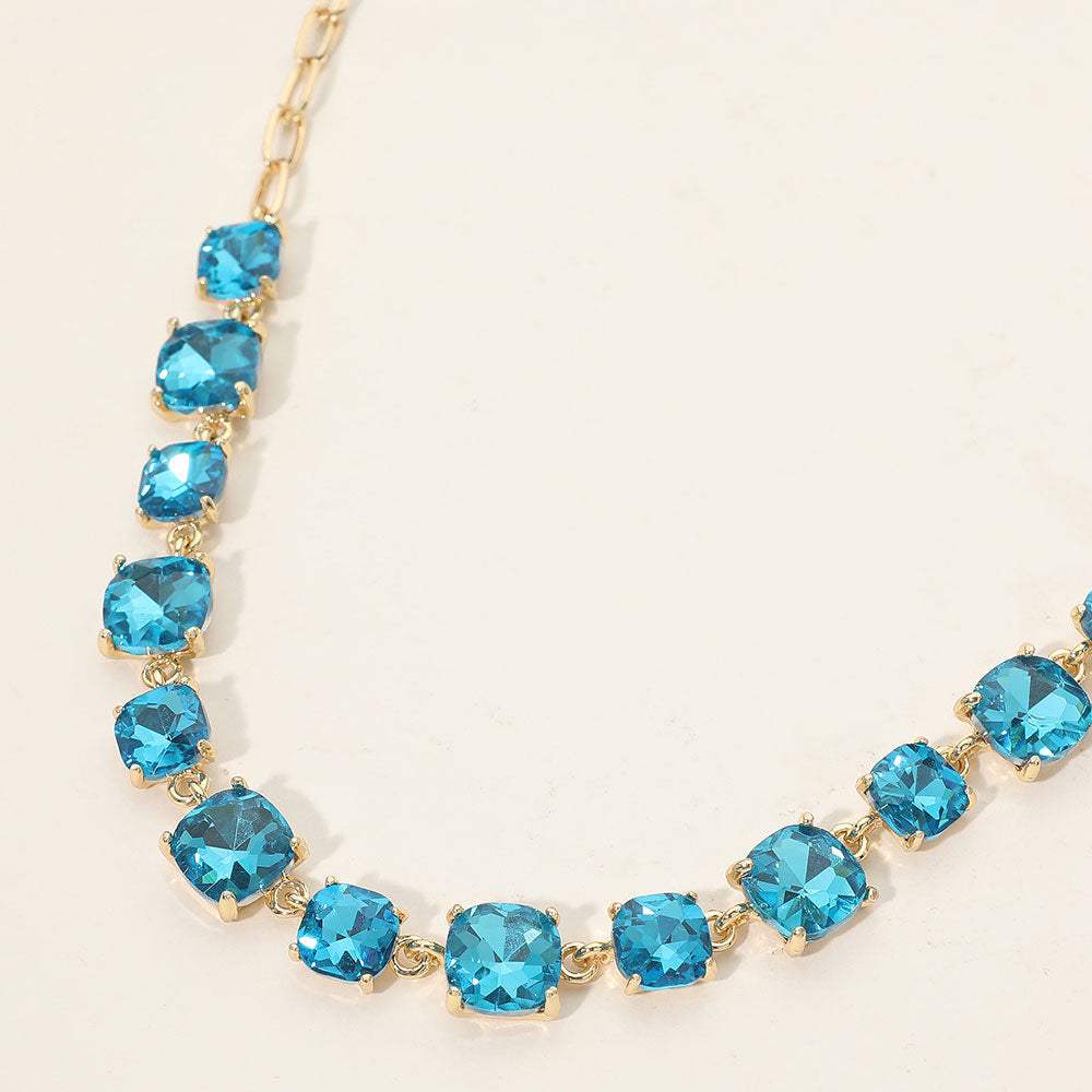 Cushion Square Stone Link Evening Necklace - Madeline Love - Flyclothing LLC