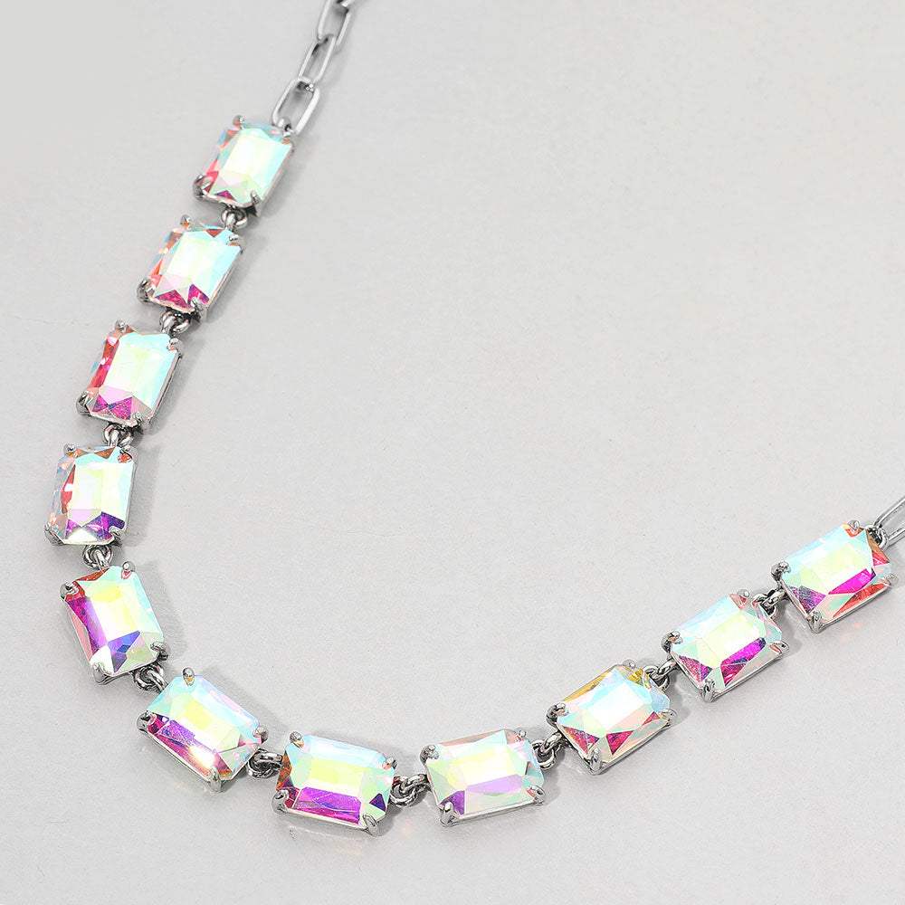 Cushion Rectangular Stone Cluster Link Evening Necklace - Madeline Love - Flyclothing LLC