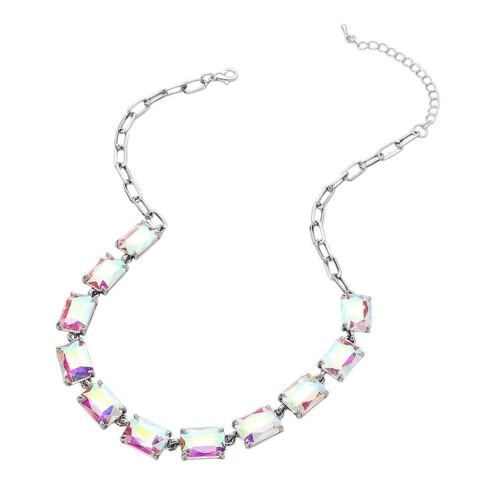 Cushion Rectangular Stone Cluster Link Evening Necklace - Madeline Love - Flyclothing LLC