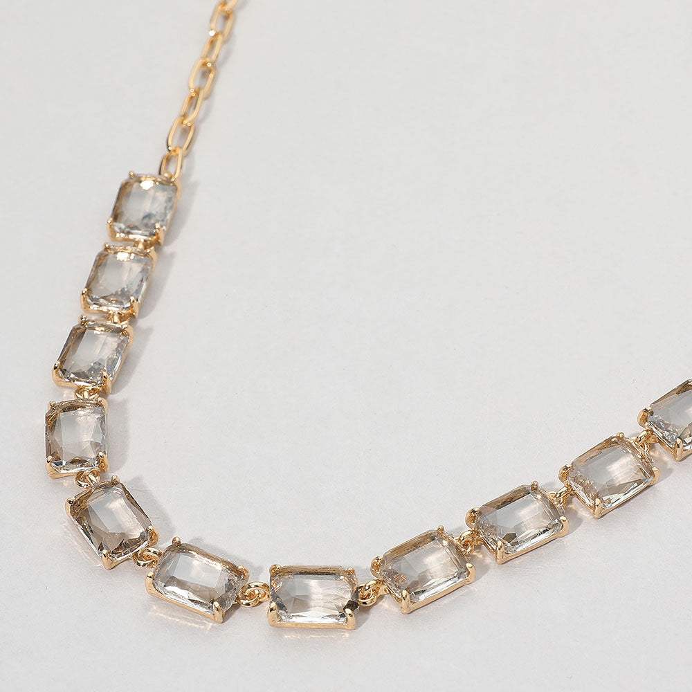 Cushion Rectangular Stone Cluster Link Evening Necklace - Madeline Love - Flyclothing LLC