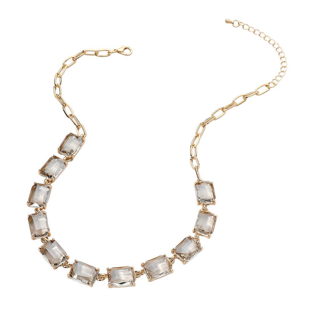 Cushion Rectangular Stone Cluster Link Evening Necklace - Madeline Love - Flyclothing LLC