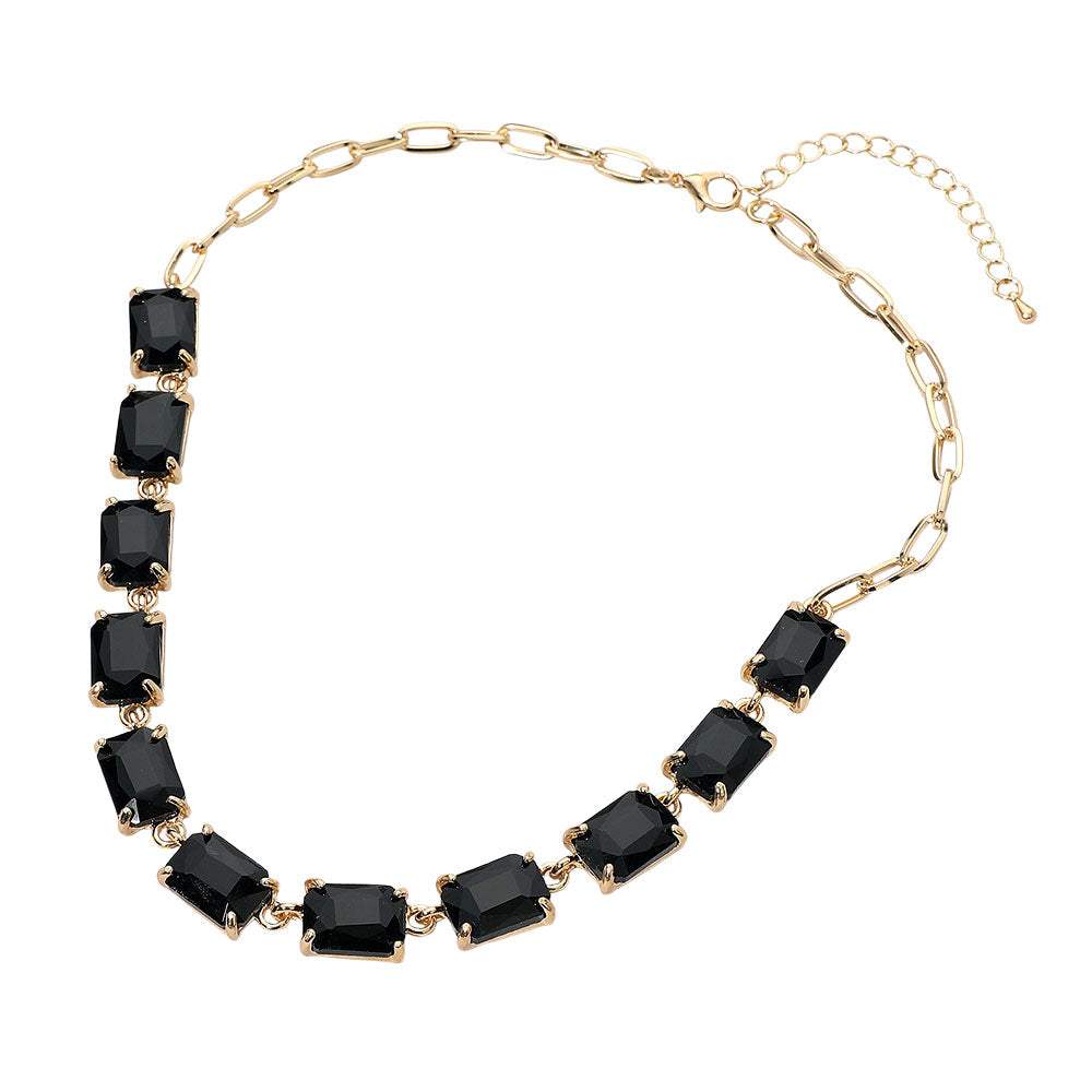 Cushion Rectangular Stone Cluster Link Evening Necklace - Madeline Love - Flyclothing LLC