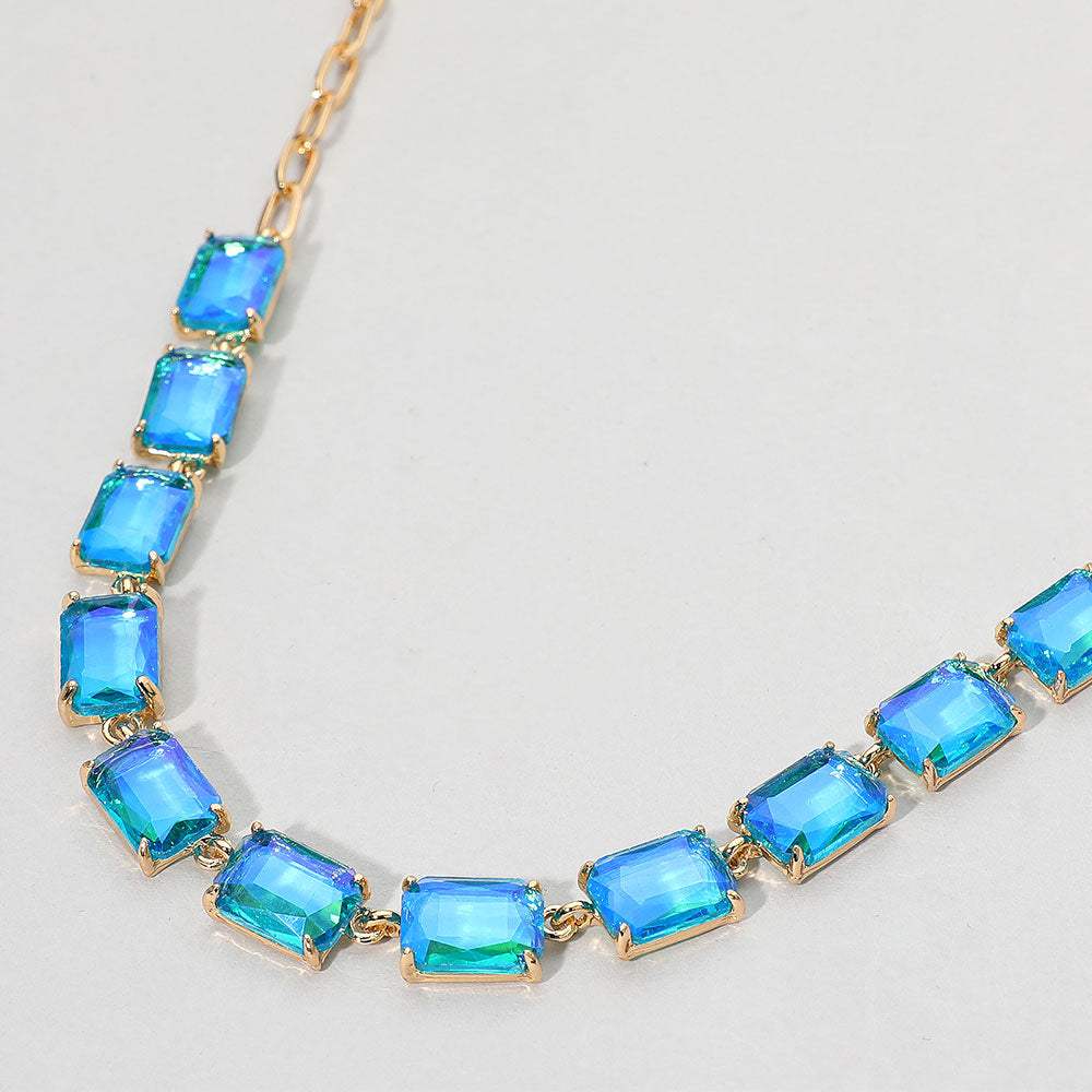 Cushion Rectangular Stone Cluster Link Evening Necklace - Madeline Love - Flyclothing LLC