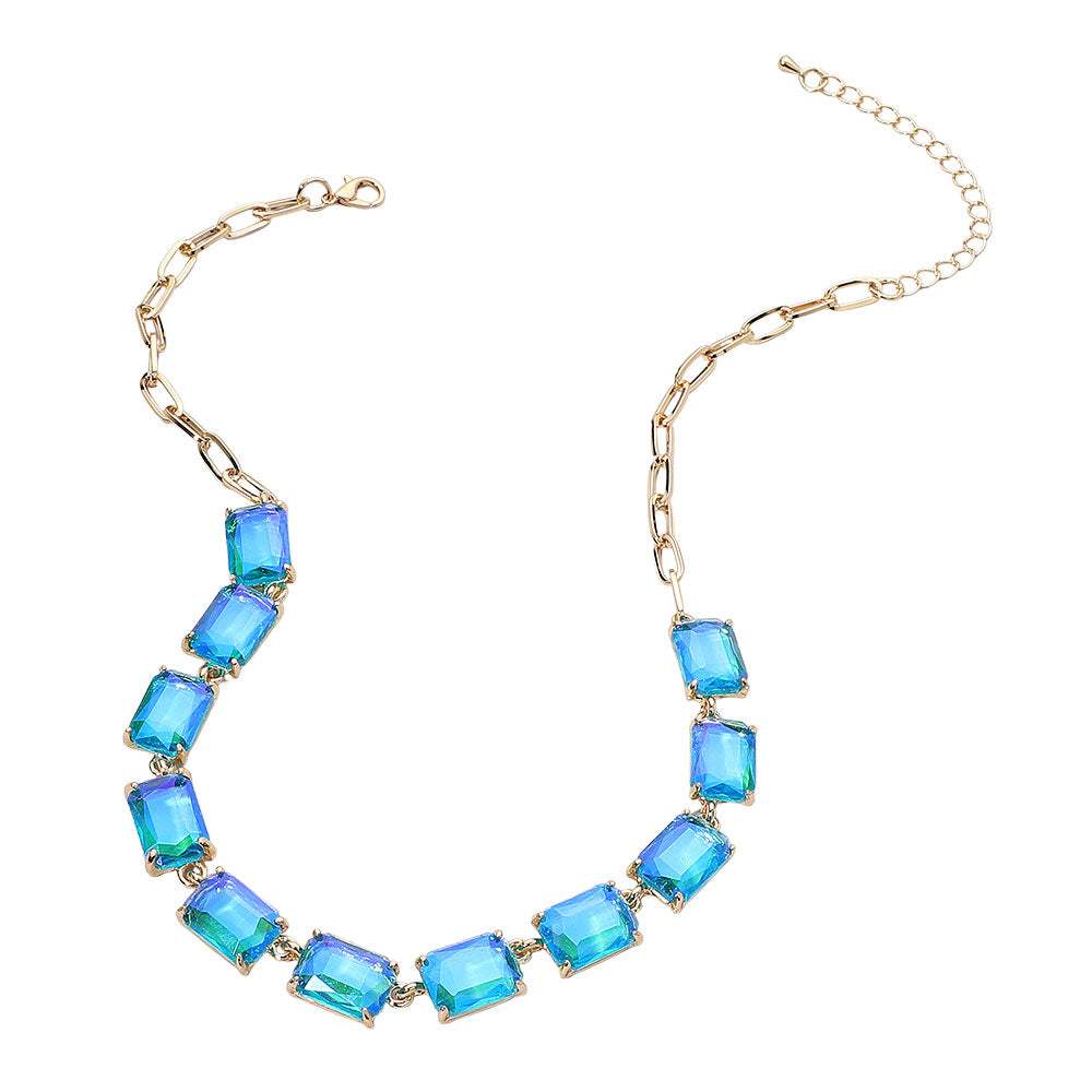 Cushion Rectangular Stone Cluster Link Evening Necklace - Madeline Love - Flyclothing LLC