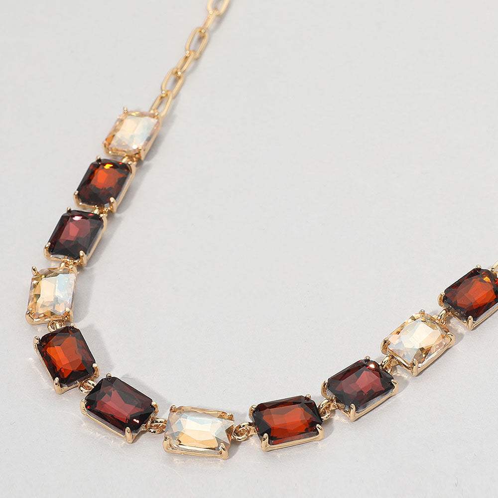 Cushion Rectangular Stone Cluster Link Evening Necklace - Madeline Love - Flyclothing LLC