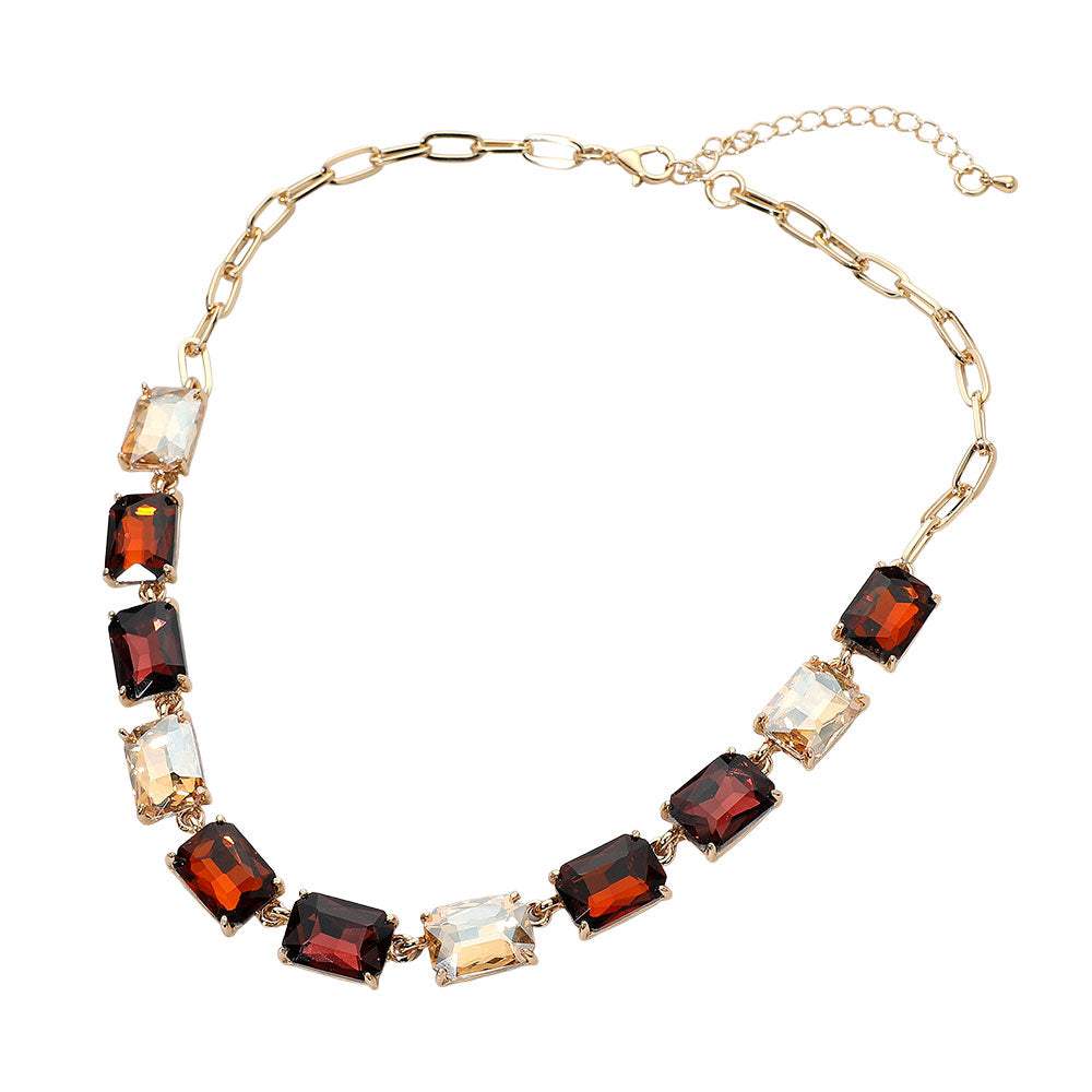 Cushion Rectangular Stone Cluster Link Evening Necklace - Madeline Love - Flyclothing LLC