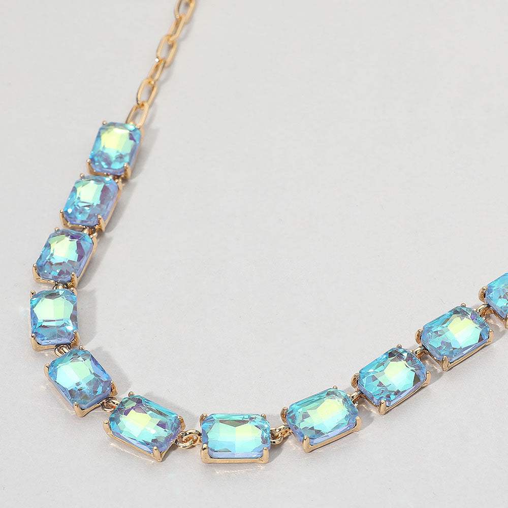 Cushion Rectangular Stone Cluster Link Evening Necklace - Madeline Love - Flyclothing LLC