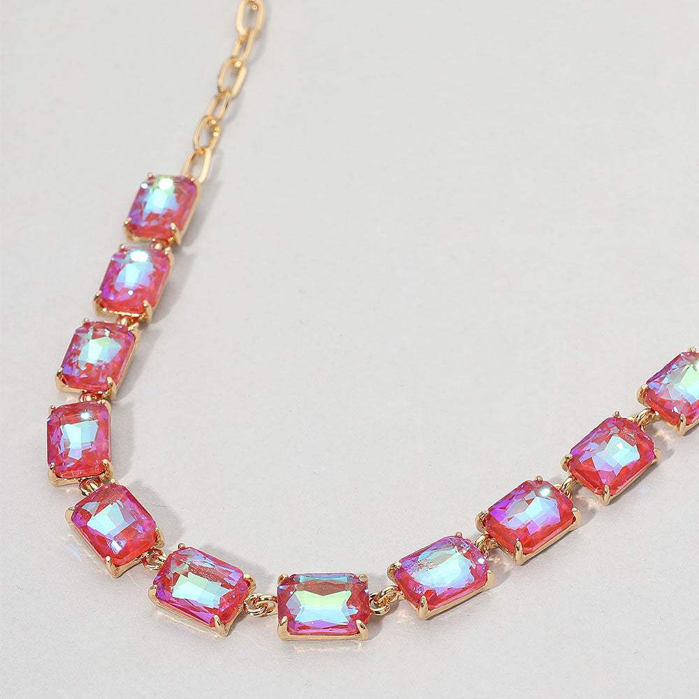 Cushion Rectangular Stone Cluster Link Evening Necklace - Madeline Love - Flyclothing LLC