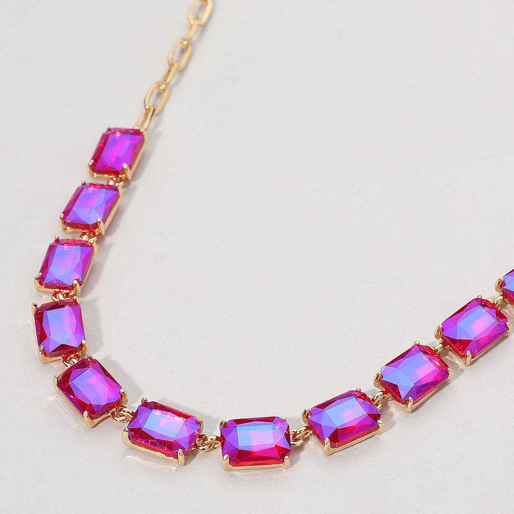 Cushion Rectangular Stone Cluster Link Evening Necklace - Madeline Love - Flyclothing LLC