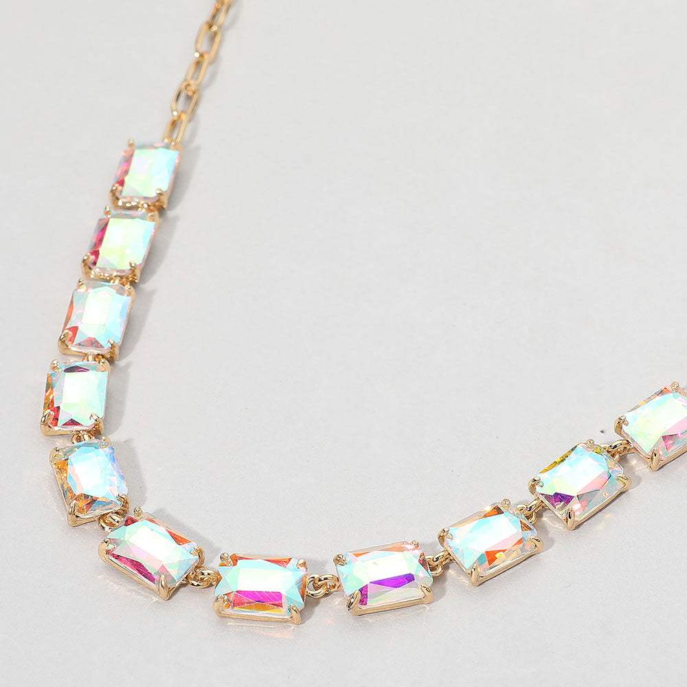 Cushion Rectangular Stone Cluster Link Evening Necklace - Madeline Love - Flyclothing LLC