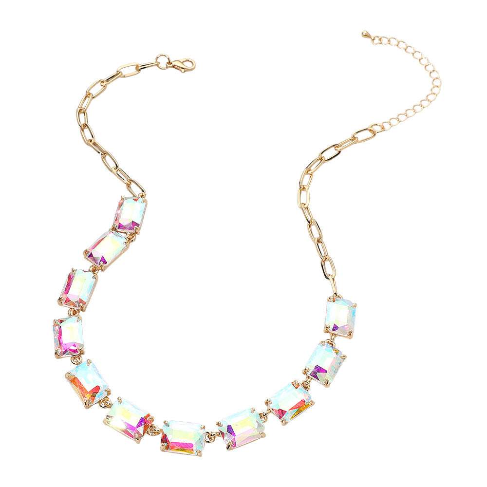 Cushion Rectangular Stone Cluster Link Evening Necklace - Madeline Love - Flyclothing LLC