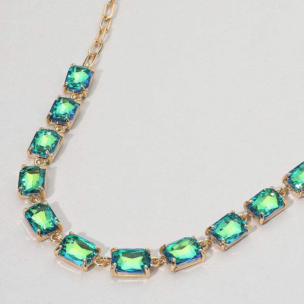 Cushion Rectangular Stone Cluster Link Evening Necklace - Madeline Love - Flyclothing LLC