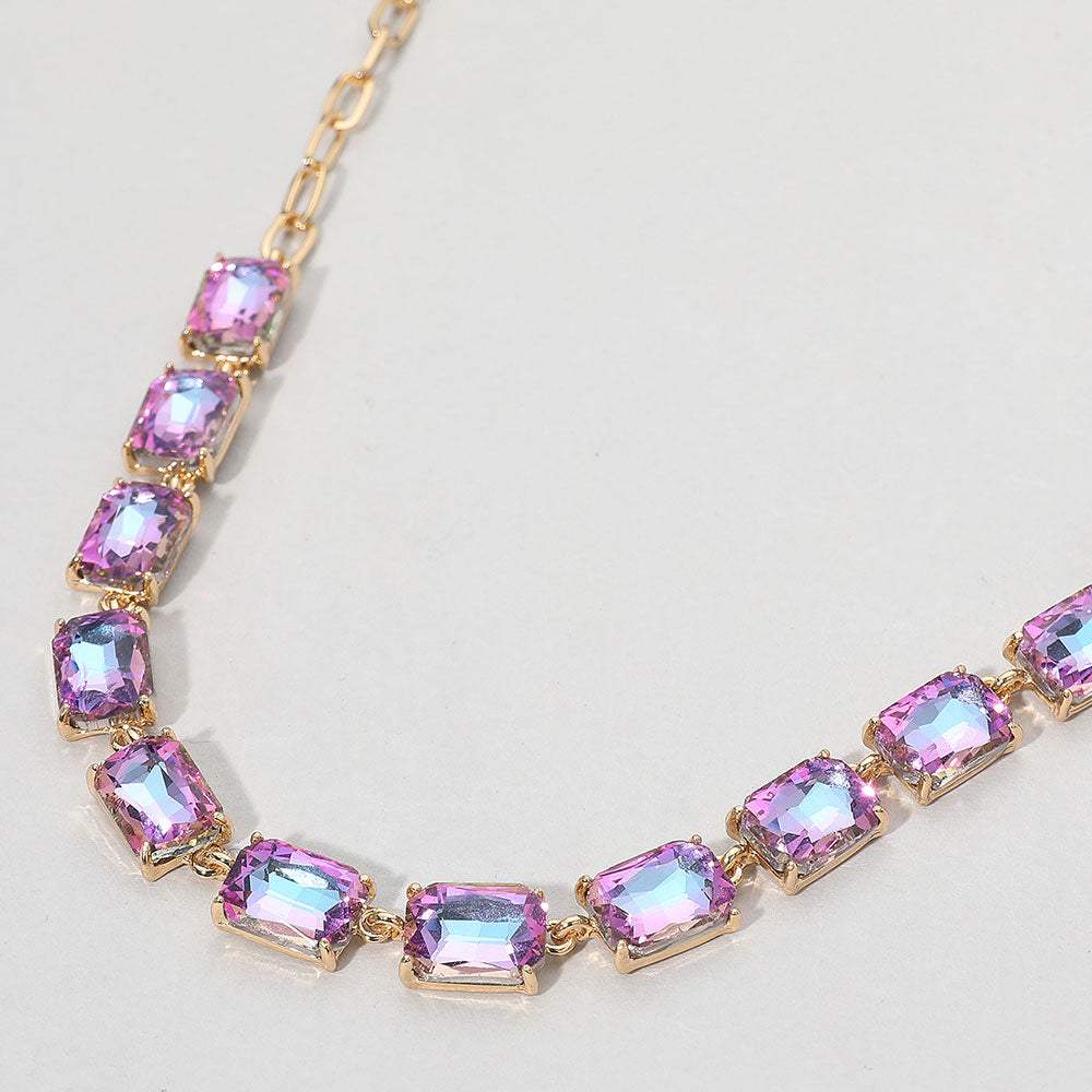 Cushion Rectangular Stone Cluster Link Evening Necklace - Madeline Love - Flyclothing LLC