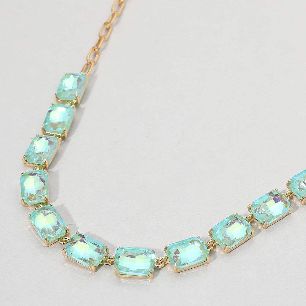 Cushion Rectangular Stone Cluster Link Evening Necklace - Madeline Love - Flyclothing LLC