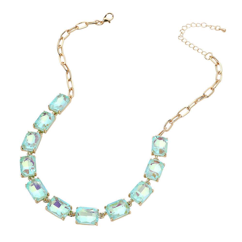 Cushion Rectangular Stone Cluster Link Evening Necklace - Madeline Love - Flyclothing LLC