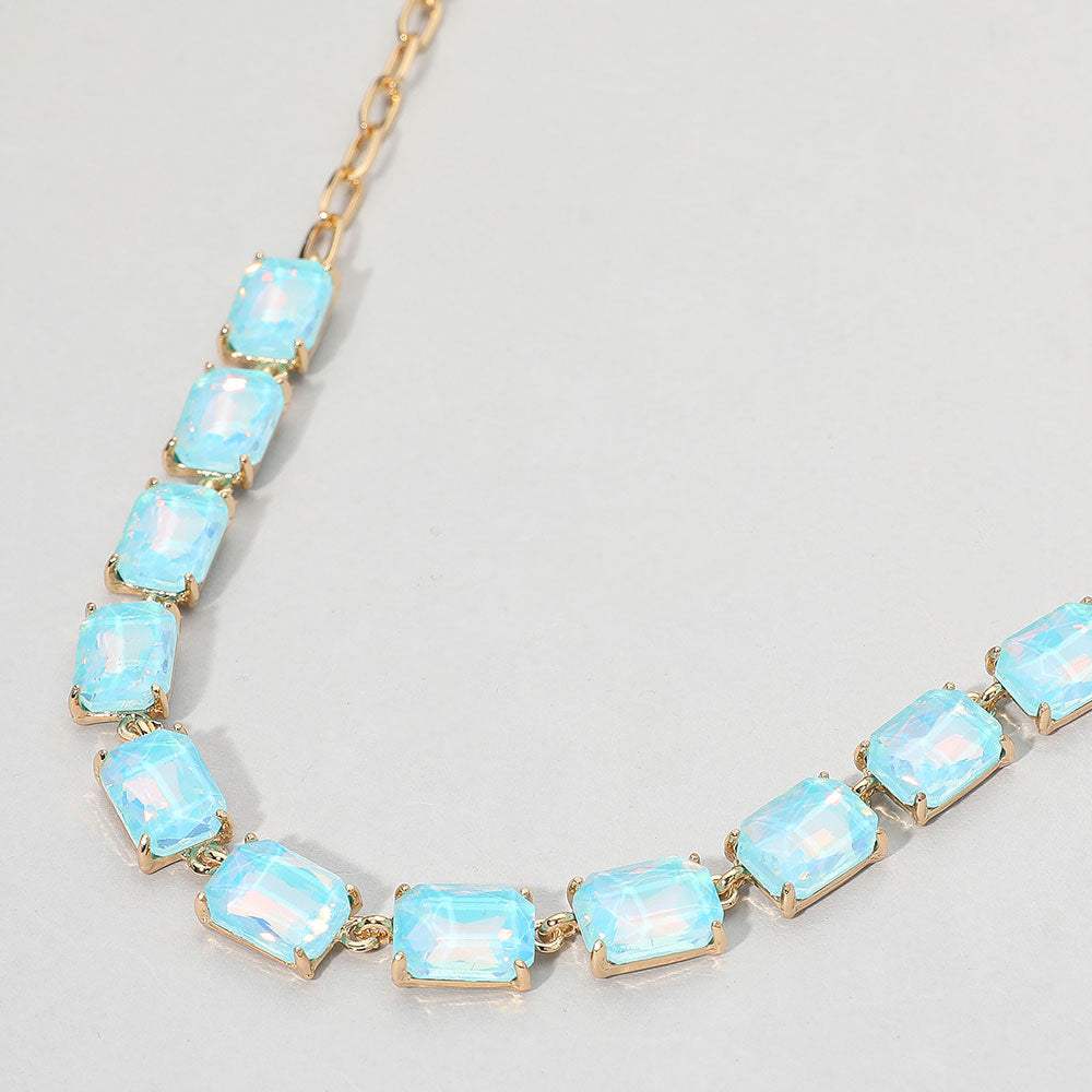 Cushion Rectangular Stone Cluster Link Evening Necklace - Madeline Love - Flyclothing LLC