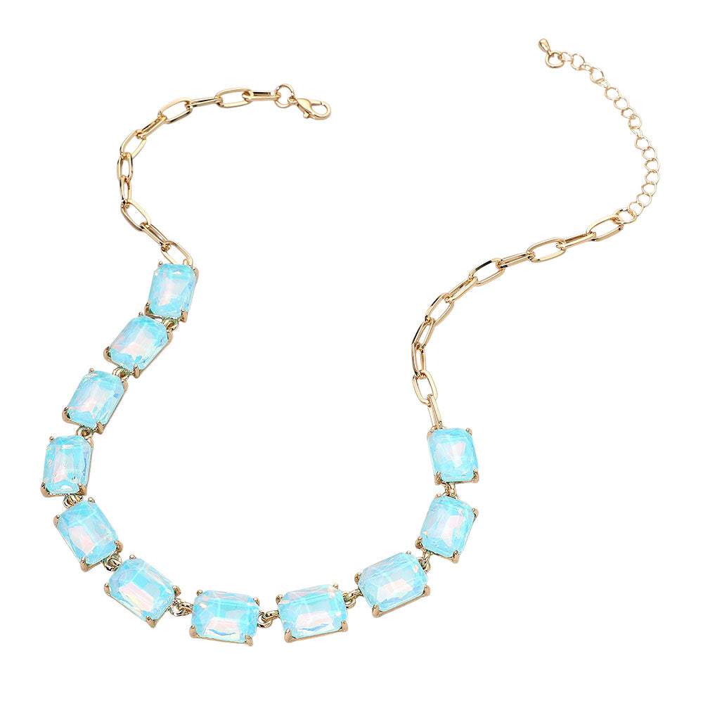 Cushion Rectangular Stone Cluster Link Evening Necklace - Madeline Love - Flyclothing LLC