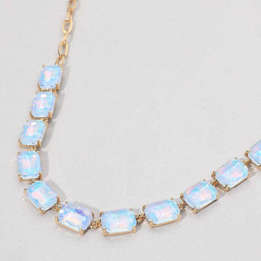 Cushion Rectangular Stone Cluster Link Evening Necklace - Madeline Love - Flyclothing LLC