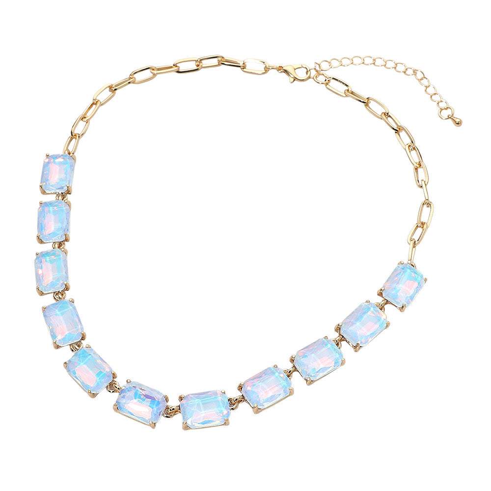 Cushion Rectangular Stone Cluster Link Evening Necklace - Madeline Love - Flyclothing LLC