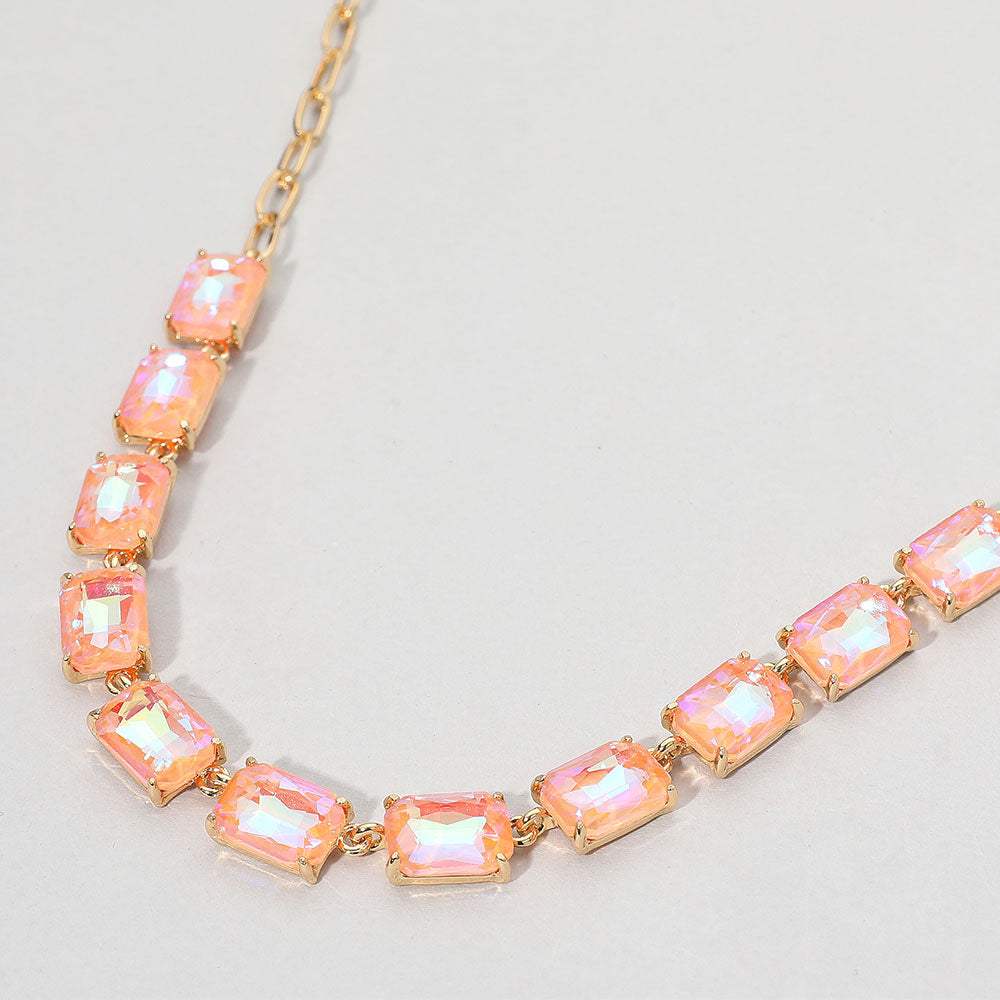Cushion Rectangular Stone Cluster Link Evening Necklace - Madeline Love - Flyclothing LLC