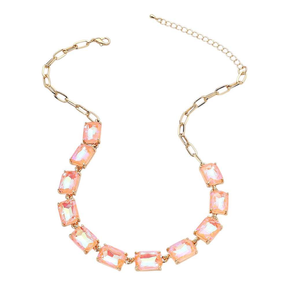 Cushion Rectangular Stone Cluster Link Evening Necklace - Madeline Love - Flyclothing LLC
