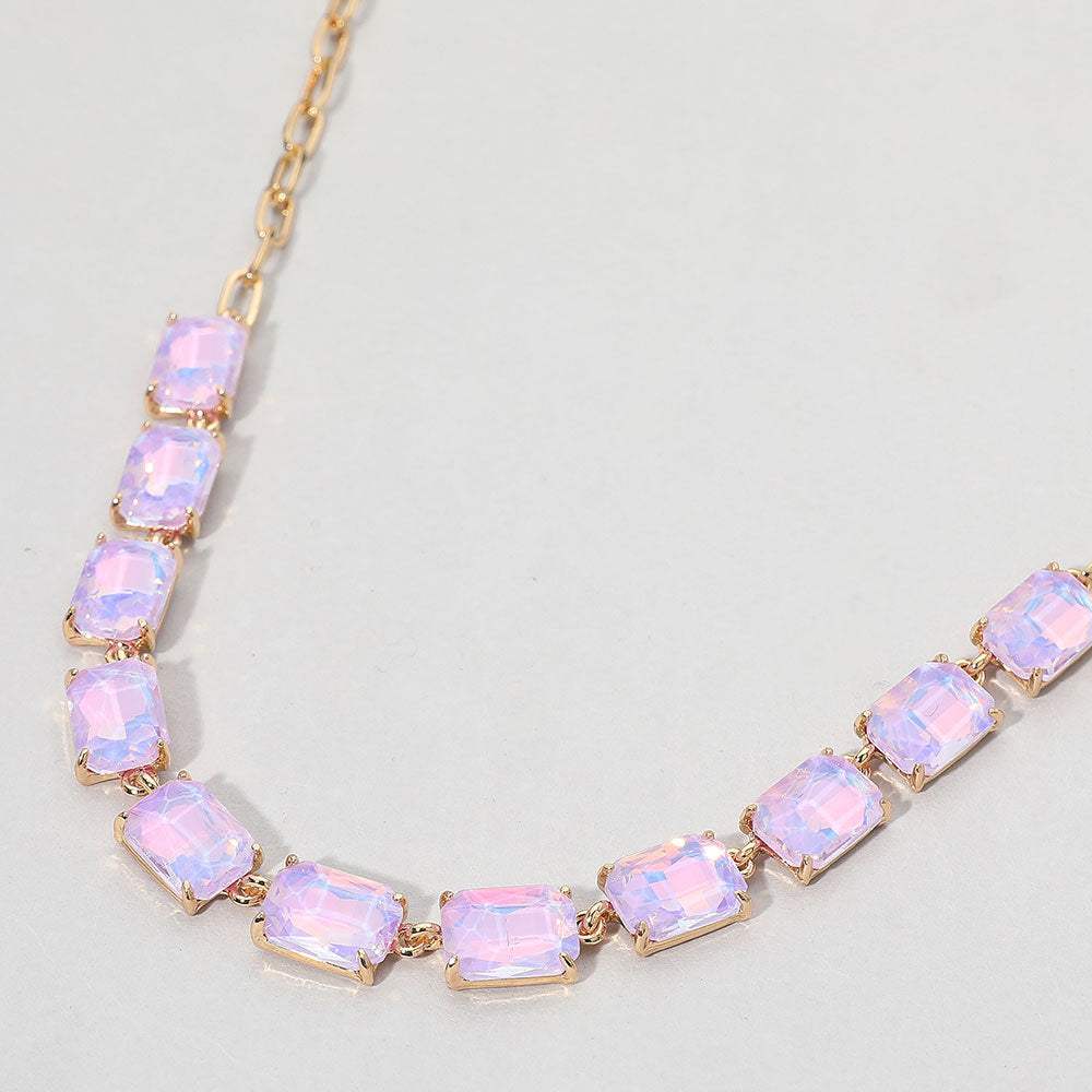 Cushion Rectangular Stone Cluster Link Evening Necklace - Madeline Love - Flyclothing LLC