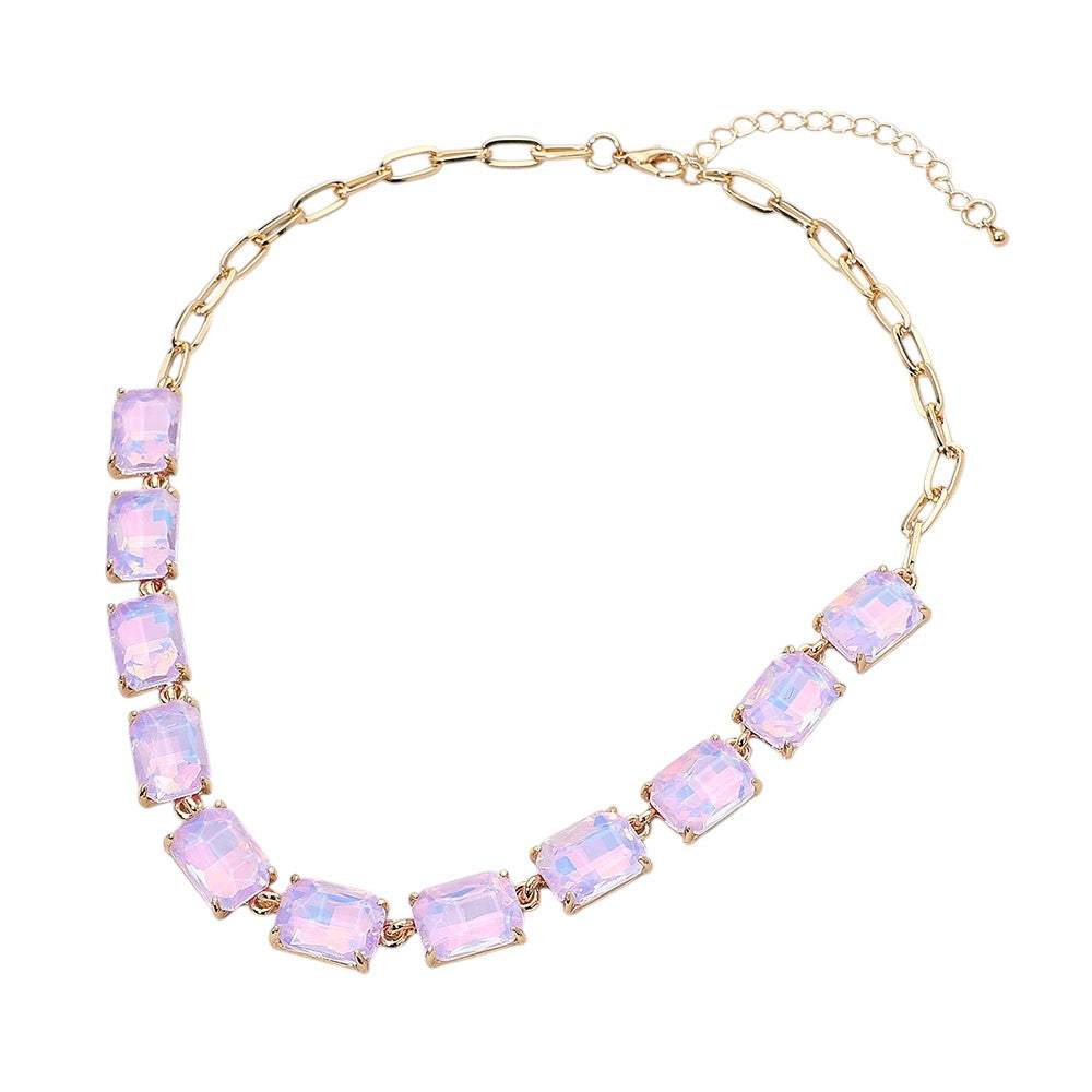 Cushion Rectangular Stone Cluster Link Evening Necklace - Madeline Love - Flyclothing LLC