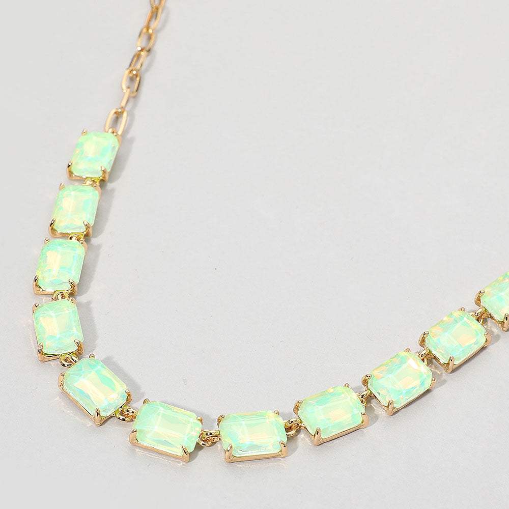 Cushion Rectangular Stone Cluster Link Evening Necklace - Madeline Love - Flyclothing LLC