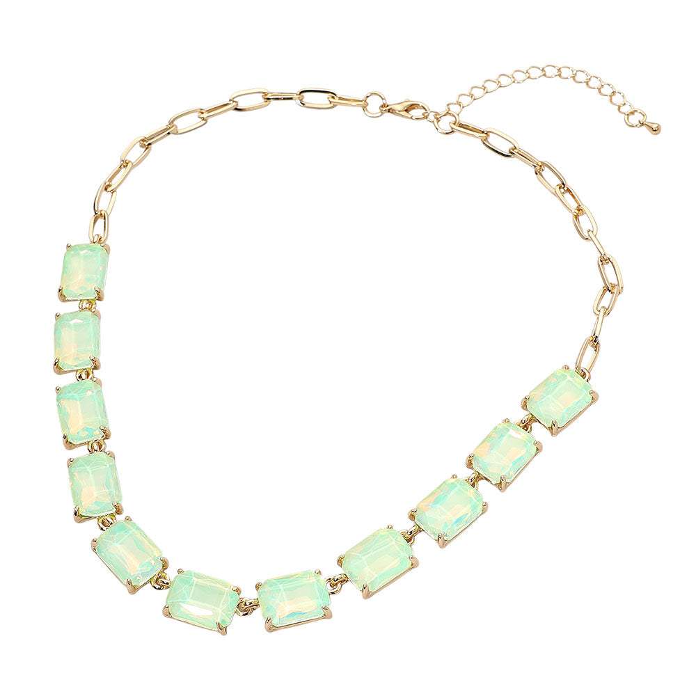 Cushion Rectangular Stone Cluster Link Evening Necklace - Madeline Love - Flyclothing LLC