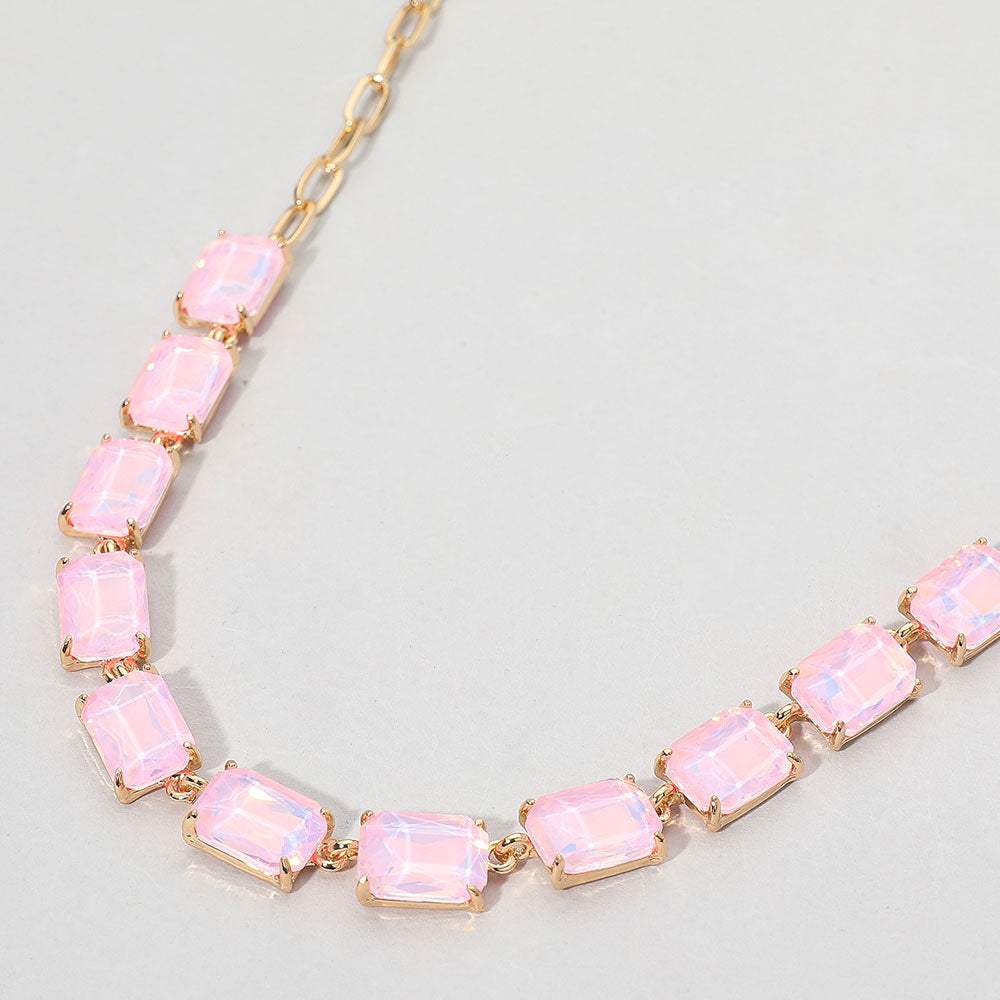 Cushion Rectangular Stone Cluster Link Evening Necklace - Madeline Love - Flyclothing LLC