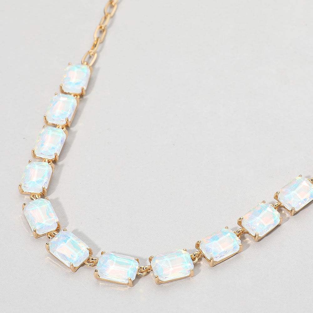 Cushion Rectangular Stone Cluster Link Evening Necklace - Madeline Love - Flyclothing LLC