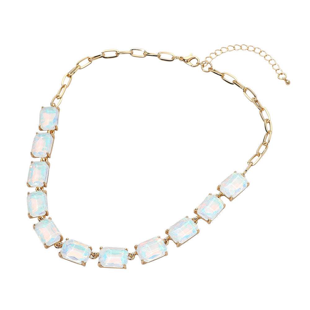 Cushion Rectangular Stone Cluster Link Evening Necklace - Madeline Love - Flyclothing LLC