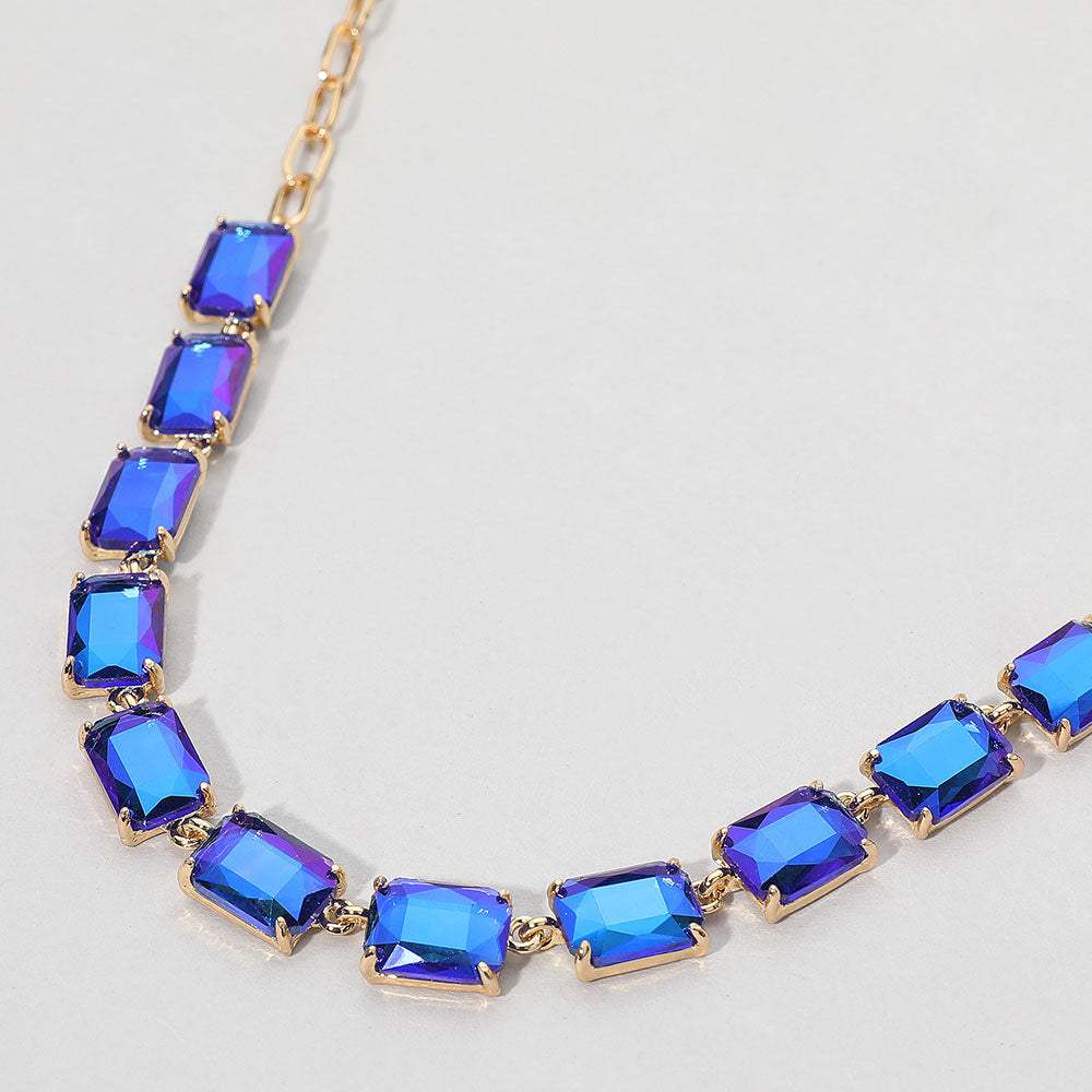 Cushion Rectangular Stone Cluster Link Evening Necklace - Madeline Love - Flyclothing LLC