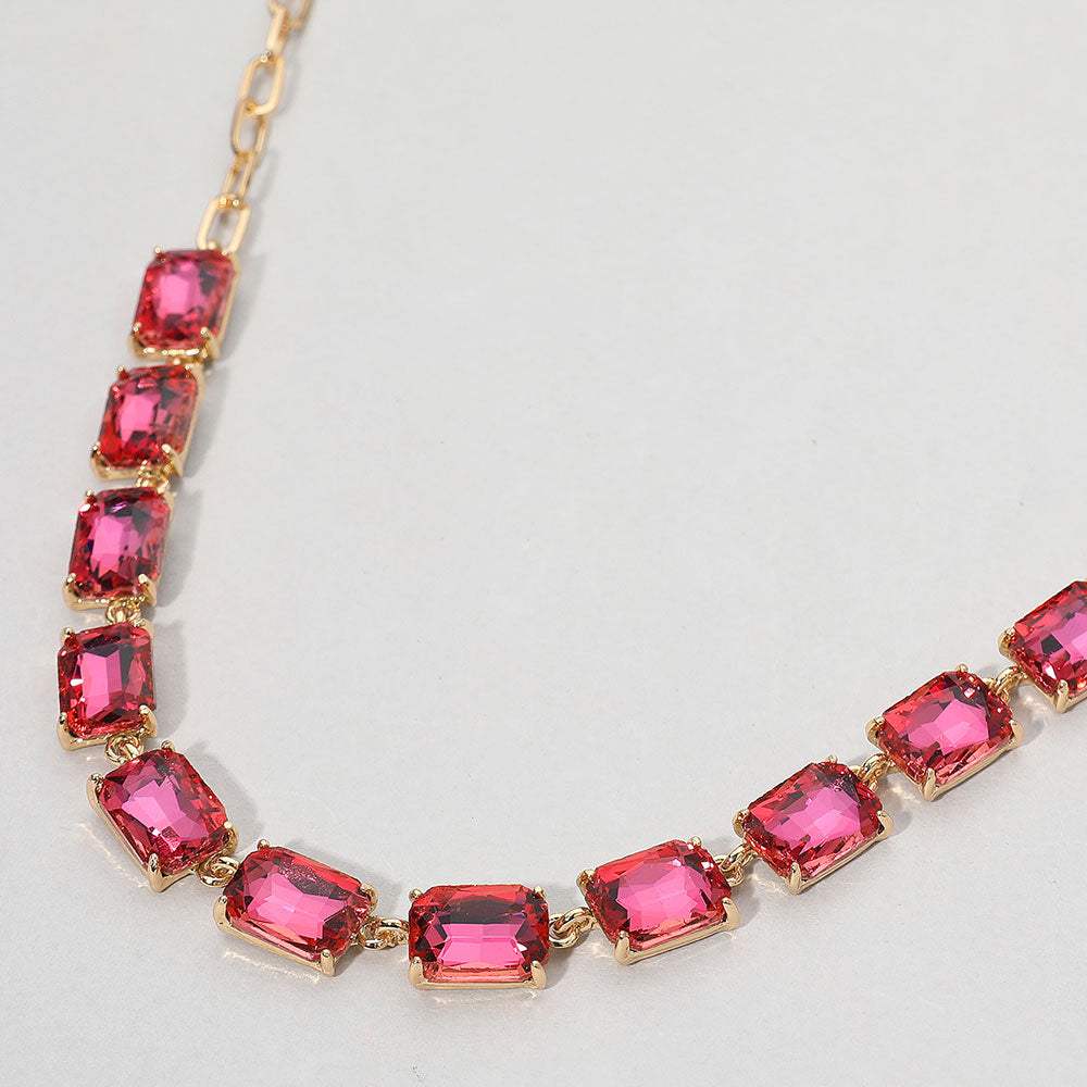 Cushion Rectangular Stone Cluster Link Evening Necklace - Madeline Love - Flyclothing LLC