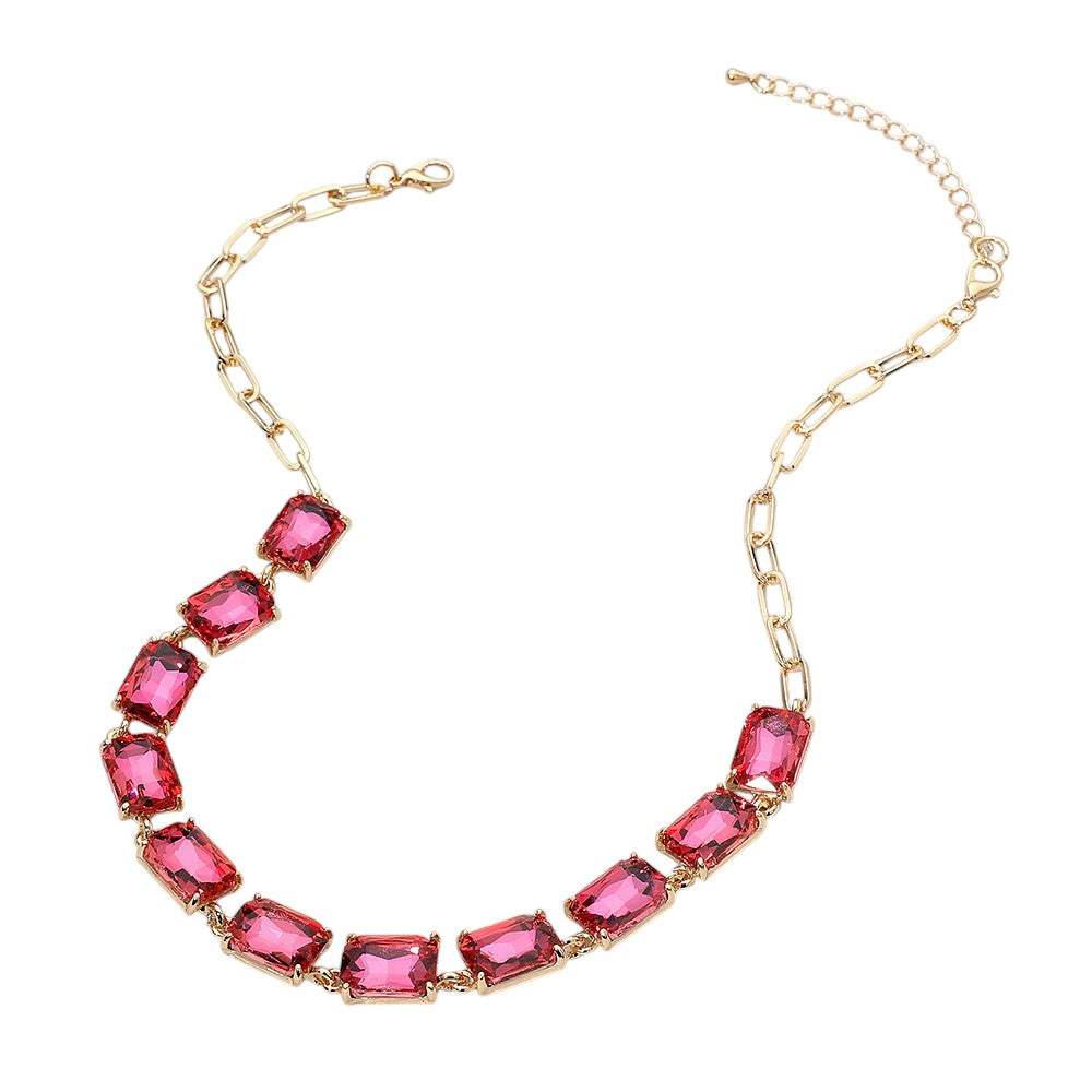 Cushion Rectangular Stone Cluster Link Evening Necklace - Madeline Love - Flyclothing LLC