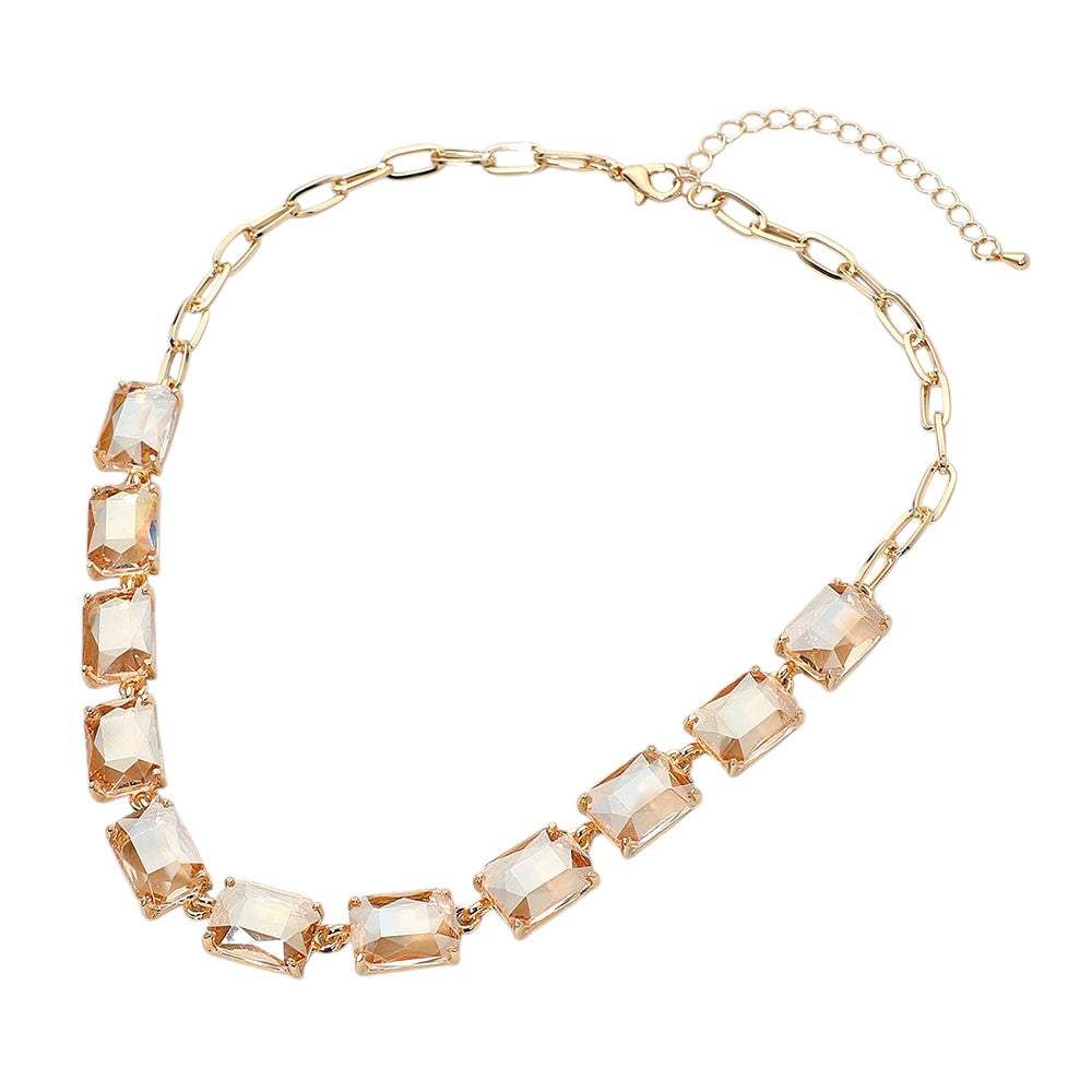 Cushion Rectangular Stone Cluster Link Evening Necklace - Madeline Love - Flyclothing LLC