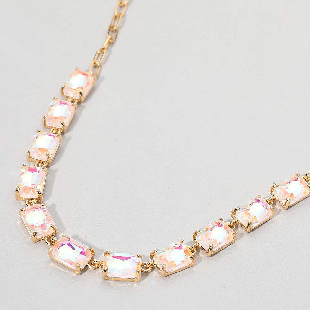 Cushion Rectangular Stone Cluster Link Evening Necklace - Madeline Love - Flyclothing LLC