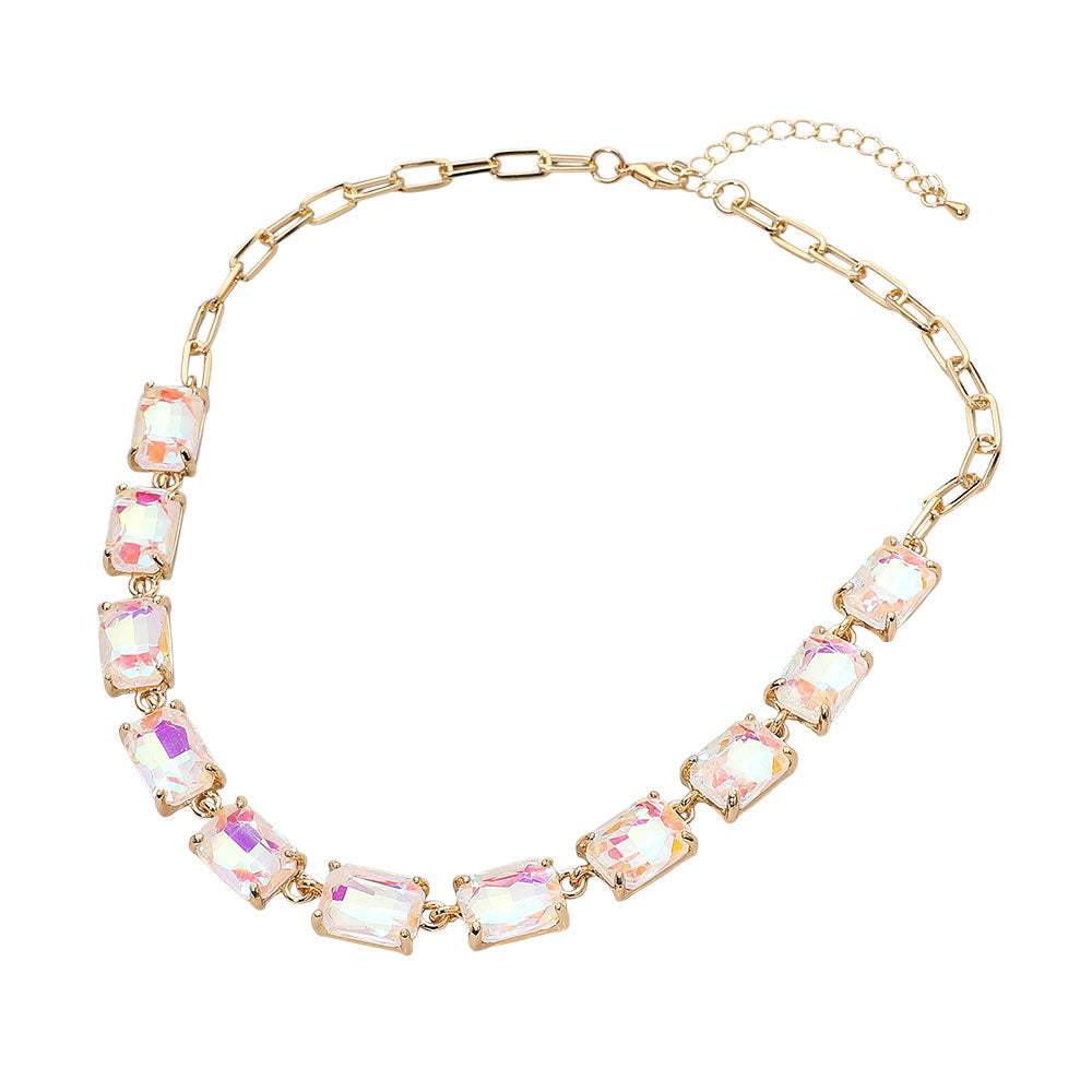 Cushion Rectangular Stone Cluster Link Evening Necklace - Madeline Love - Flyclothing LLC