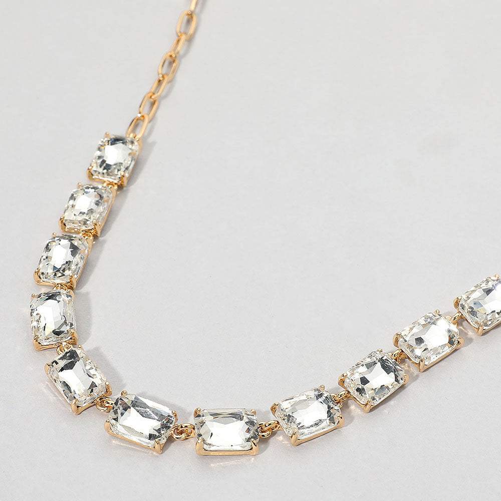 Cushion Rectangular Stone Cluster Link Evening Necklace - Madeline Love - Flyclothing LLC