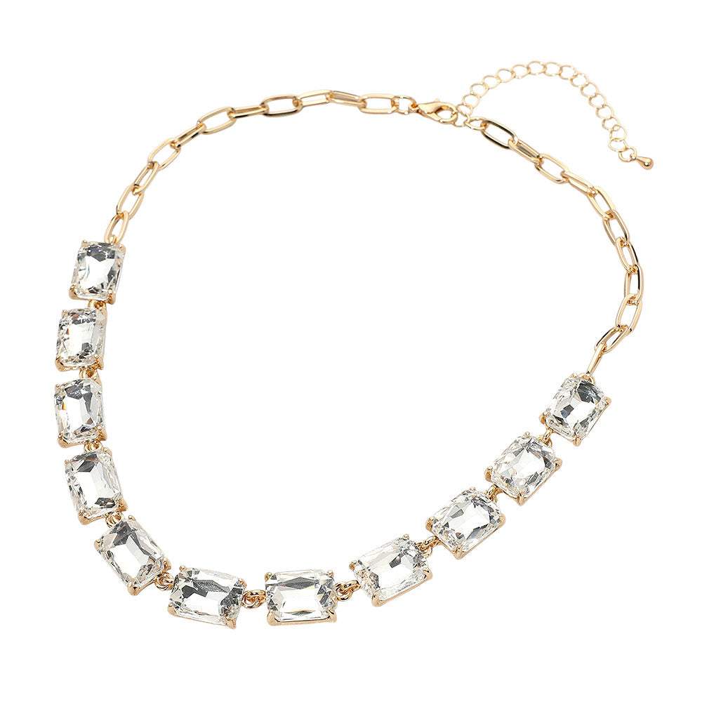 Cushion Rectangular Stone Cluster Link Evening Necklace - Madeline Love - Flyclothing LLC