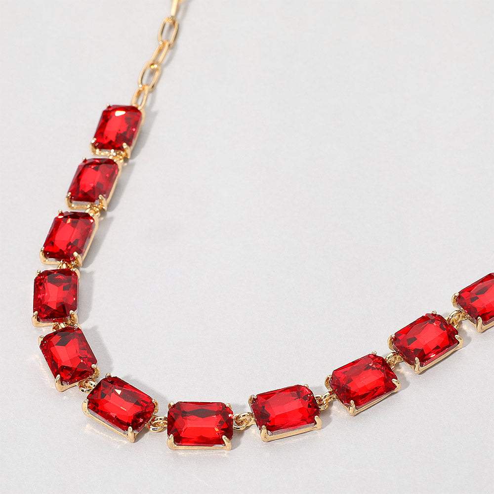 Cushion Rectangular Stone Cluster Link Evening Necklace - Madeline Love - Flyclothing LLC