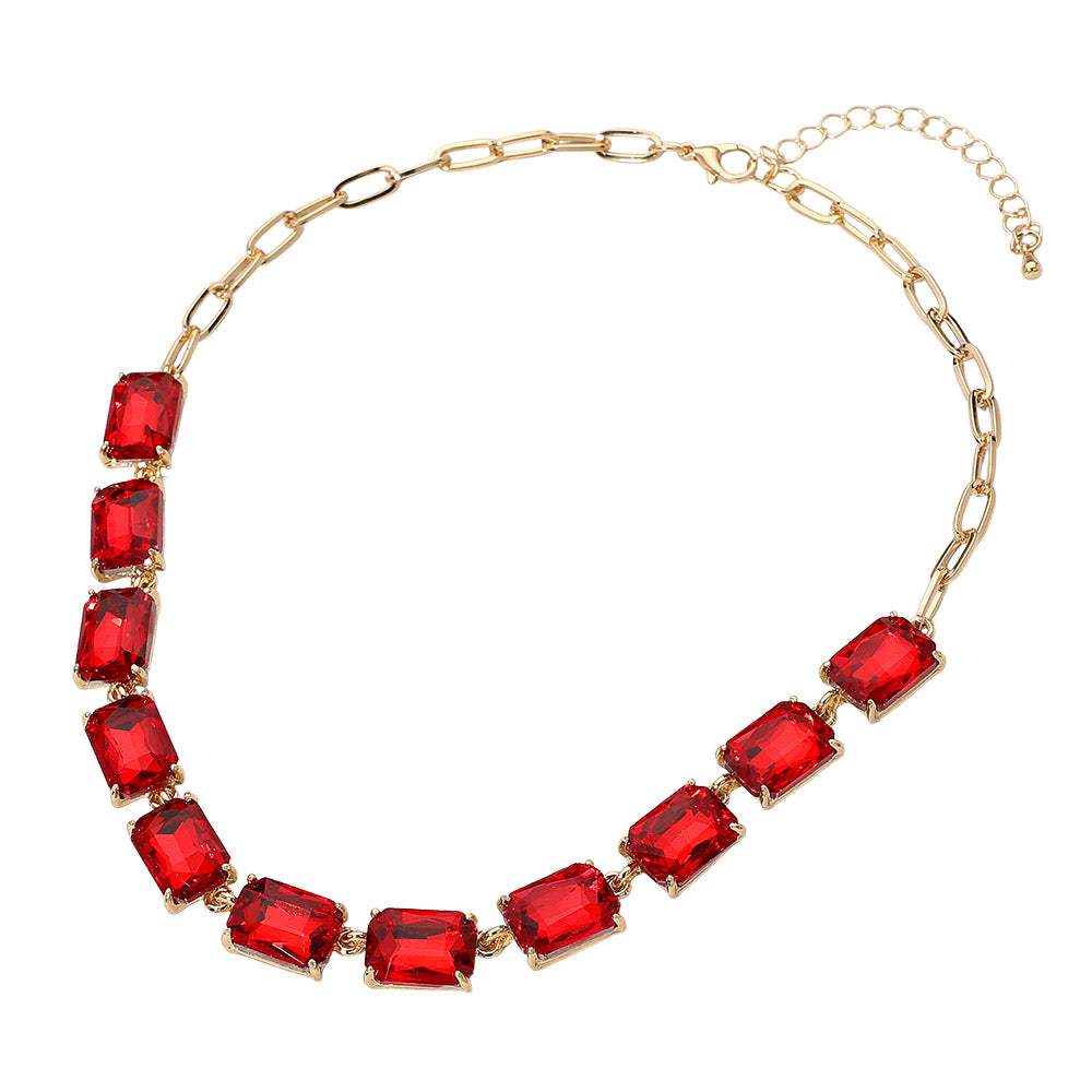 Cushion Rectangular Stone Cluster Link Evening Necklace - Madeline Love - Flyclothing LLC
