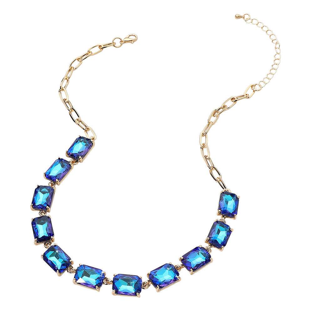 Cushion Rectangular Stone Cluster Link Evening Necklace - Madeline Love - Flyclothing LLC