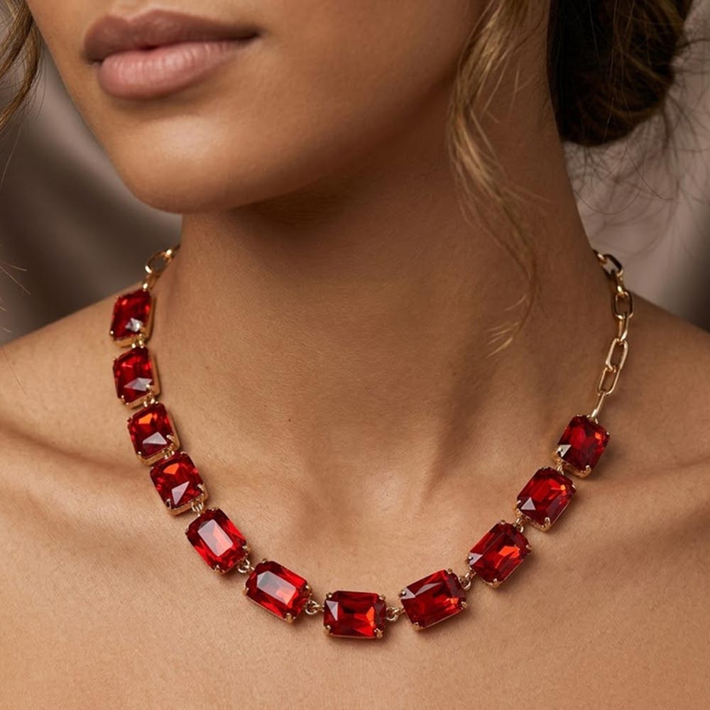 Cushion Rectangular Stone Cluster Link Evening Necklace